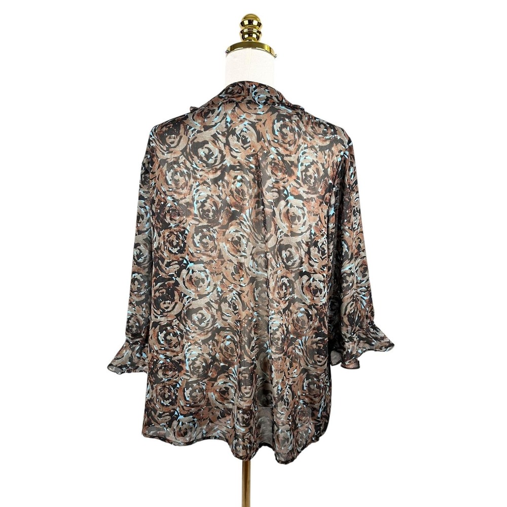 VTG Y2K Club Z Collect. Sheer Floral Ruffle Tie Front Blouse Swim Cover Plus 2X - Picture 6 of 8